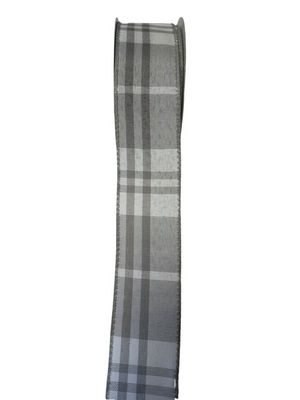 Grey and White Everyday Plaid Ribbon  1.5 x 10Y