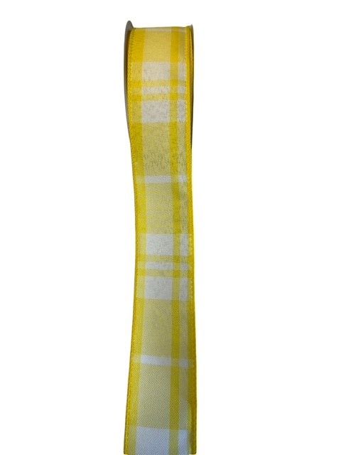 Yellow and White everyday plaid ribbon 1.5 x 10 Yds