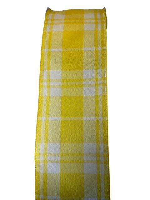 Yellow and White Everyday plaid ribbon  4&quot; x 10Yds