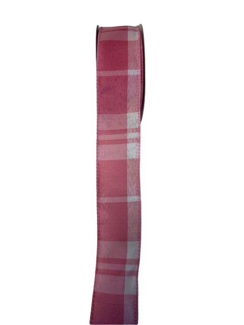 Blush and White Everyday plaid ribbon  1.5x10Y