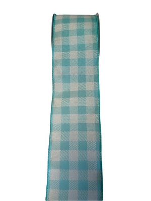 Aqua and Cream Buffalo plaid ribbon  2.5&quot; x 10 yds