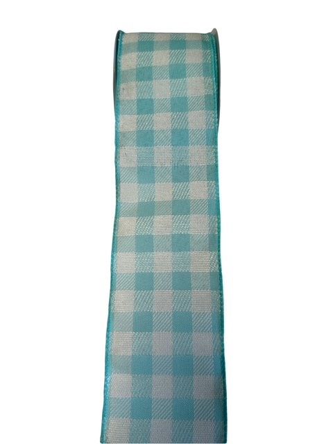 Aqua and Cream Buffalo plaid ribbon  2.5&quot; x 10 yds