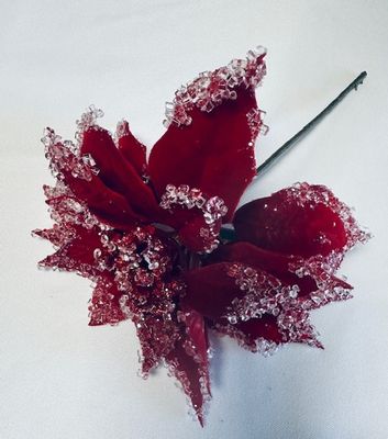 9.5" Iced Poinsettia Pick Red