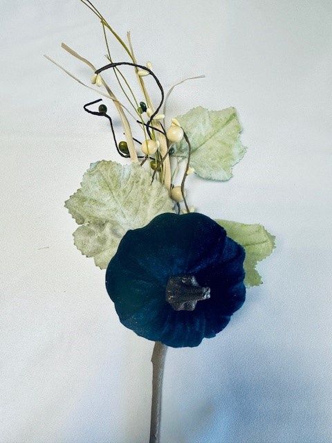 Velvet Pumpkin Berry Leaves Pick in Dark Blue