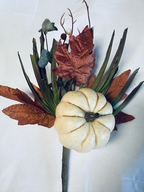 Pumpkin with  Berries and  Grass  Ivory and Rust