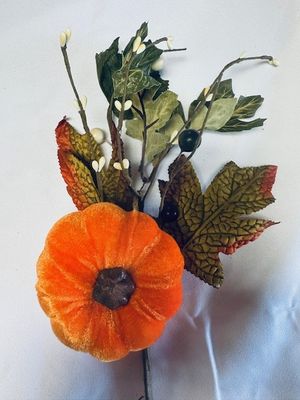Orange Velvet Pumpkin with Berry Leaves