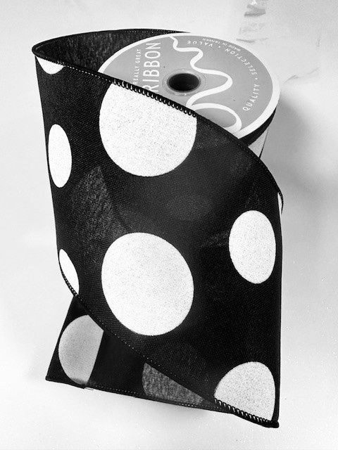 4&quot; Ribbon w Dots Black White