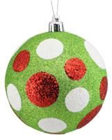 100MM Glitter Dots in  Lime,  Red and White Ornament