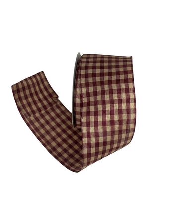 Burgundy and  Ivory  Gingham 2.5X10Yd
