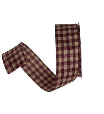 Burgundy and Ivory Gingham 1.5X10Yd