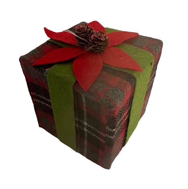 4.5 " Giftbox Ornament Red Grey and Black