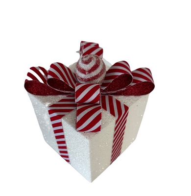 Gift Box Ornament  White and  Red