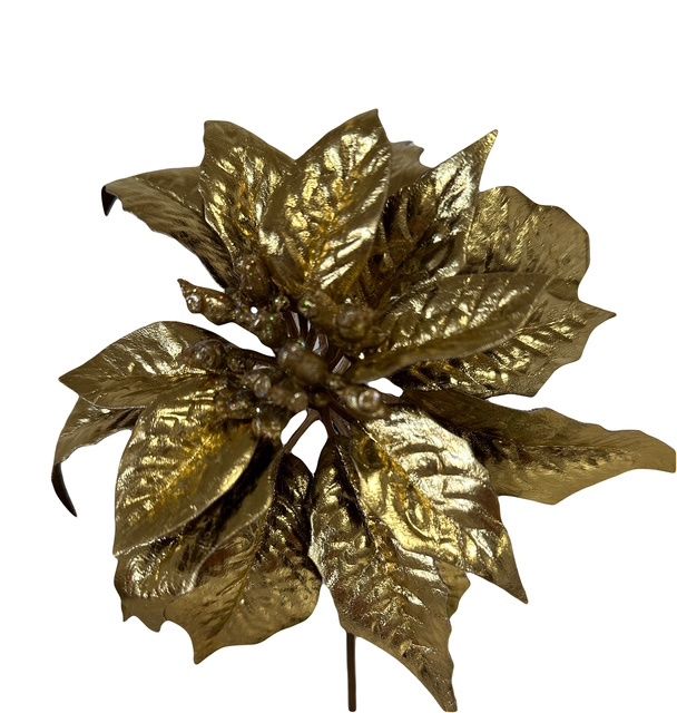 9.5&quot; Metallic Poinsettia Pik Gd
