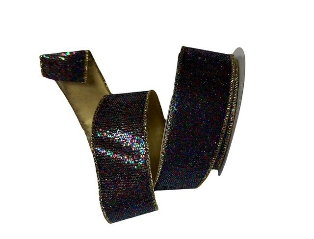 Multi Glitter/Gold 1.5&quot; x 10yds