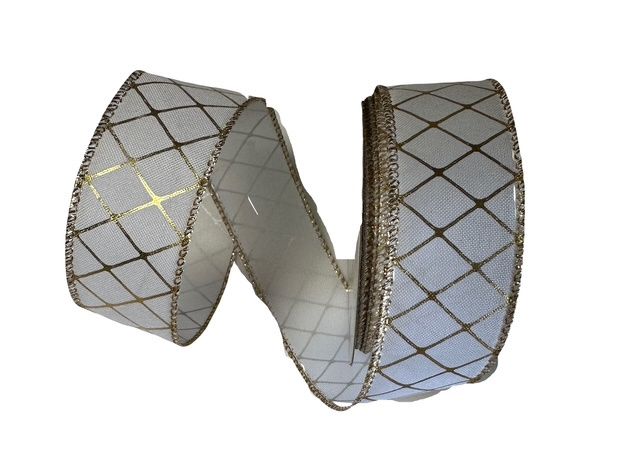 White Satin Gold Metallic Diagonal 1.5&quot; x 10Yds