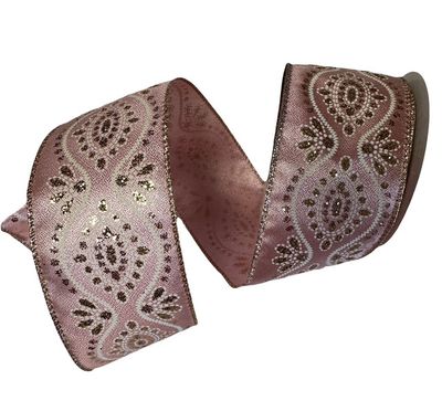 Mauve Damask Cream Gold Ribbon 2.5" x 10Yards