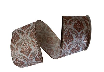 Cream Mauve Damask Ribbon 2.5"x10Yds