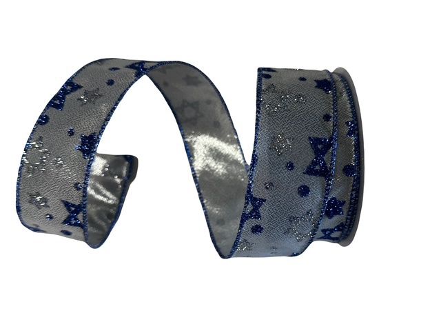 Star of David Ribbon 1.5&quot; X 10 Yds Silver and Royal Blue