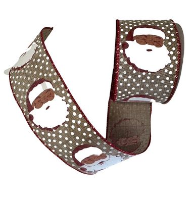 Santa Face Linen Ribbon 2.5x10Yds