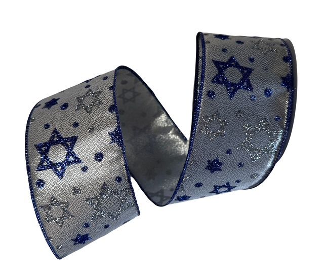 Star of David Ribbon 2.5&quot; x 10Yds Silver and Royal Blue