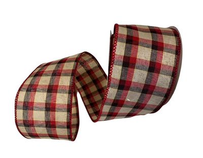 Red and Black Tan Plaid Ribbon #40 10YDS