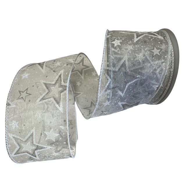 White Sheer White Glitter Stars 2.5&quot; x 10Yds