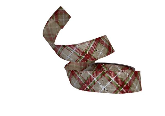 Natural linen lime red white argyle plaid 1.5x10Yds