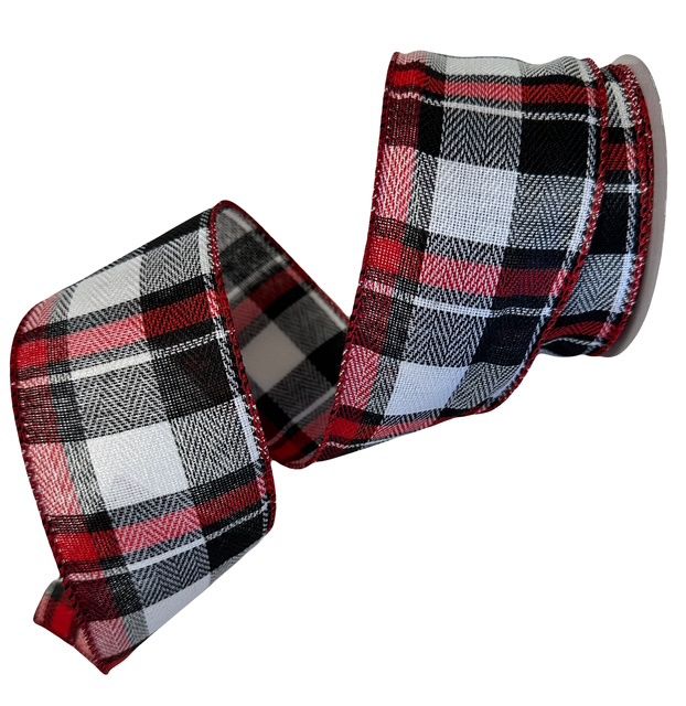 Plaid Ribbon in Red Black and White 2 1/2&quot;  10yds