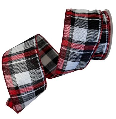 Plaid Ribbon in Red Black and White 2 1/2"  10yds