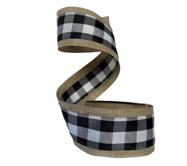 Buffalo Plaid w Natural Edge in  Black/Wt Ribbon 2.5x10