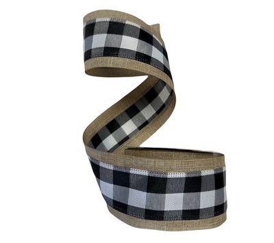 Buffalo Plaid w Natural Edge in  Black/Wt Ribbon 2.5x10