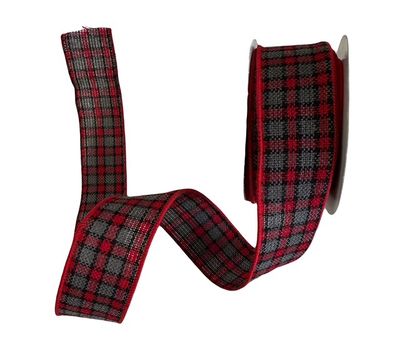 Grey Red Faux Burlap Ribbon  1.5x10Y