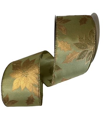 Moss with Gold Poinsettias 2 1/2&quot; by 10yds