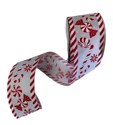 White Satin Peppermint Candy Cane  2.5x10Y