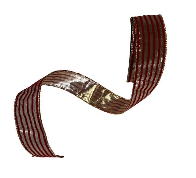 Holiday Red Flocked Stripe 1 1/2&quot; by 10YDS