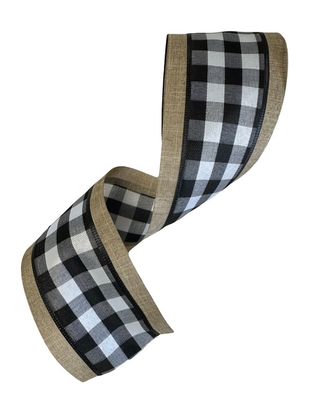 Buffalo Plaid Nat Edge Black White 4"x10yds