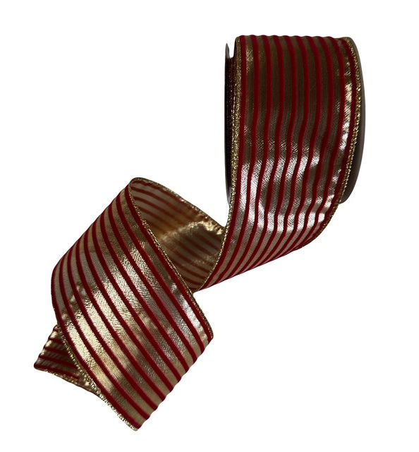 Red Flocked and Gold Stripe 2 1/2&quot; by 10yds