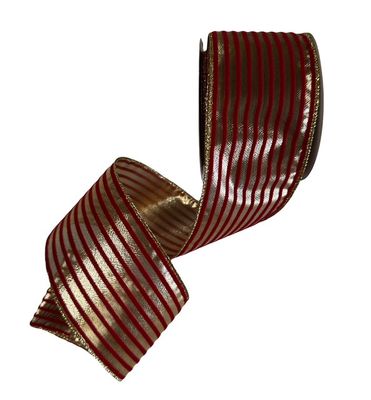 Red Flocked and Gold Stripe 2 1/2" by 10yds