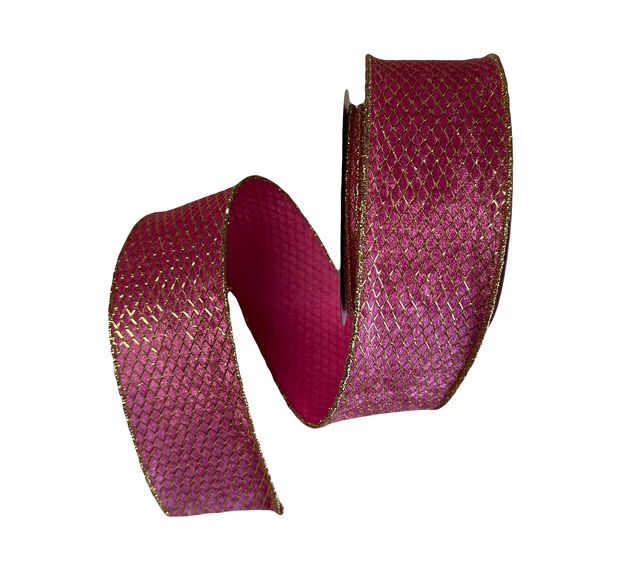 Pink velvet with gold net overlay 2.5&quot; x 10yds