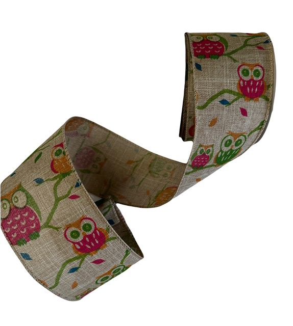 Canvas with Owls Ribbon  2.5&quot;x10yds