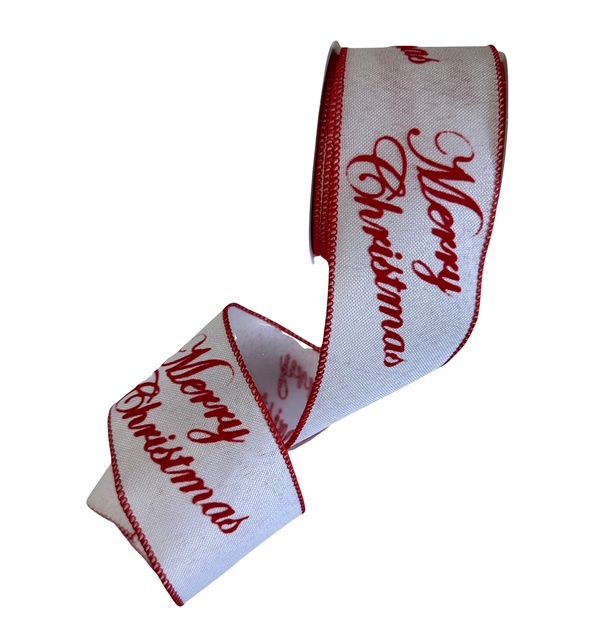 White w Red &quot;Merry Christmas&quot; ribbon 2.5&quot;x10Yds