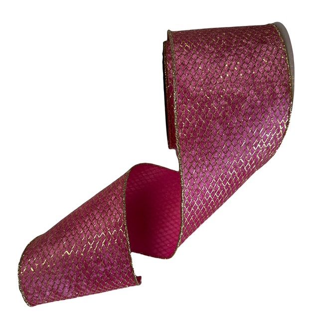 Pink velvet w gold  overlay ribbon 4&quot; x 10 yards