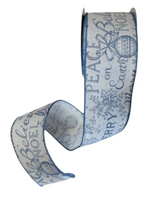 White linen Dusty Blue Vintage 2.5" x 10Yds