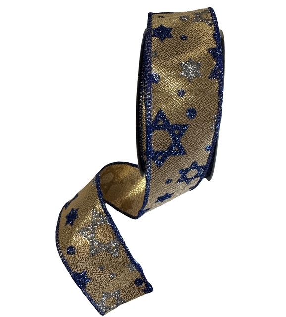 Star of David Gold and Royal Blue Silver 1.5&quot; x 10Yds