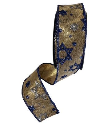 Star of David Gold and Royal Blue Silver 1.5" x 10Yds