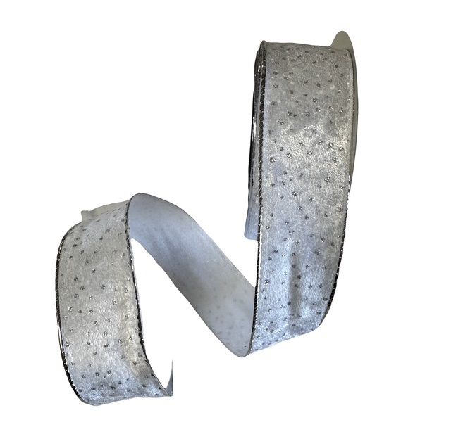 White and Silver Velvet Ribbon 1.5x10Y