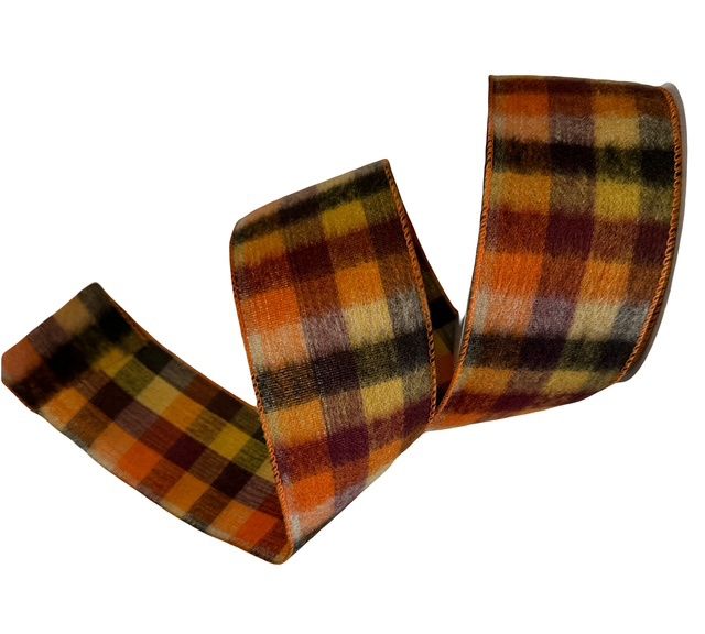 Fall Plaid in Orange and Burgundy Ribbon 2.5&quot; x10Yds