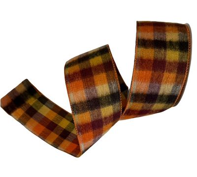 Fall Plaid in Orange and Burgundy Ribbon 2.5" x10Yds