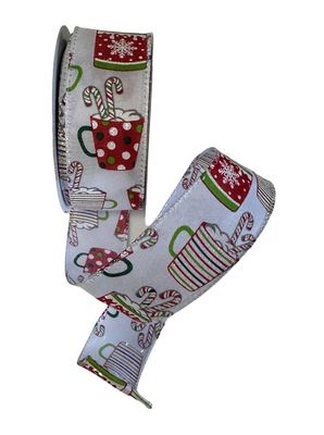 White Satin Green Red Choc Mugs 1.5&quot;x10Yds