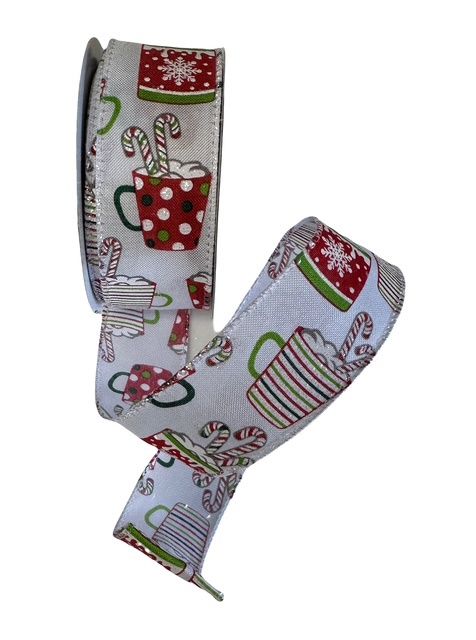 White Satin Green Red Choc Mugs 1.5&quot;x10Yds